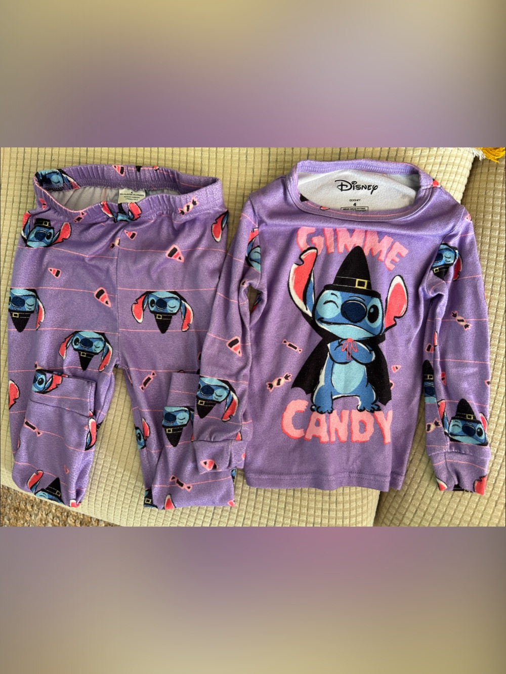 Disney Purple Stitch Halloween Pajama Set with Pink and Blue Accents